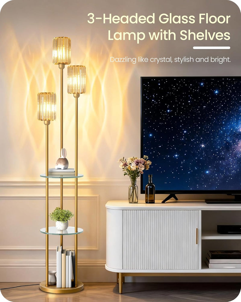Floor Lamp with Shelves Modern 3 Linen Shades