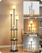 Floor Lamp with Shelves Modern 3 Linen Shades
