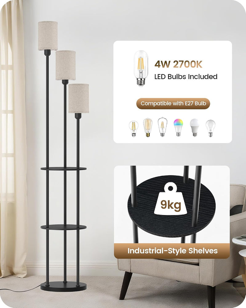 Floor Lamp with Shelves Modern 3 Linen Shades