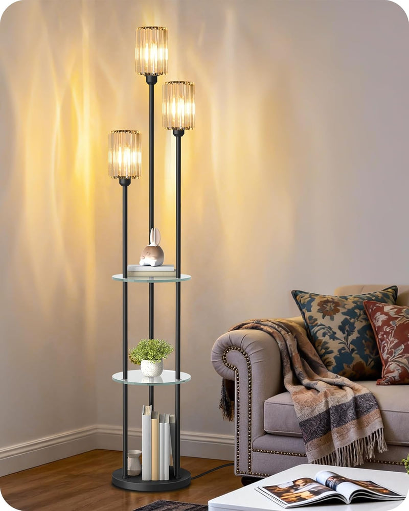 Floor Lamp with Shelves Modern 3 Linen Shades