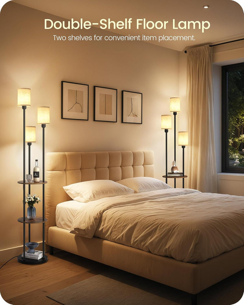 Floor Lamp with Shelves Modern 3 Linen Shades