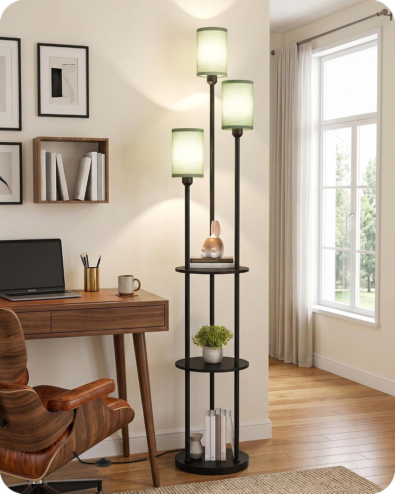 Floor Lamp with Shelves Modern 3 Linen Shades