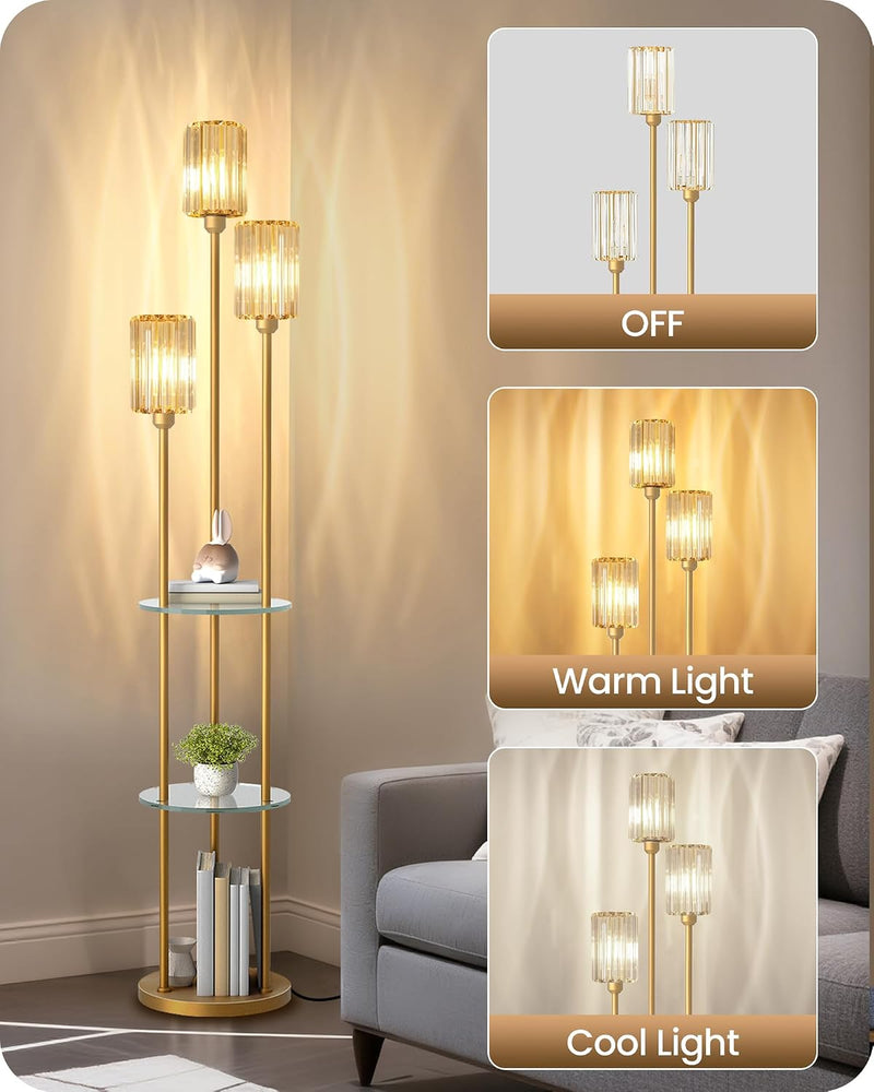 Floor Lamp with Shelves Modern 3 Linen Shades