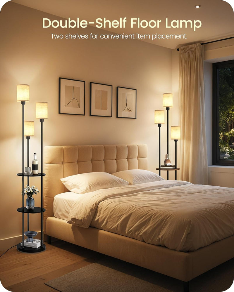 Floor Lamp with Shelves Modern 3 Linen Shades