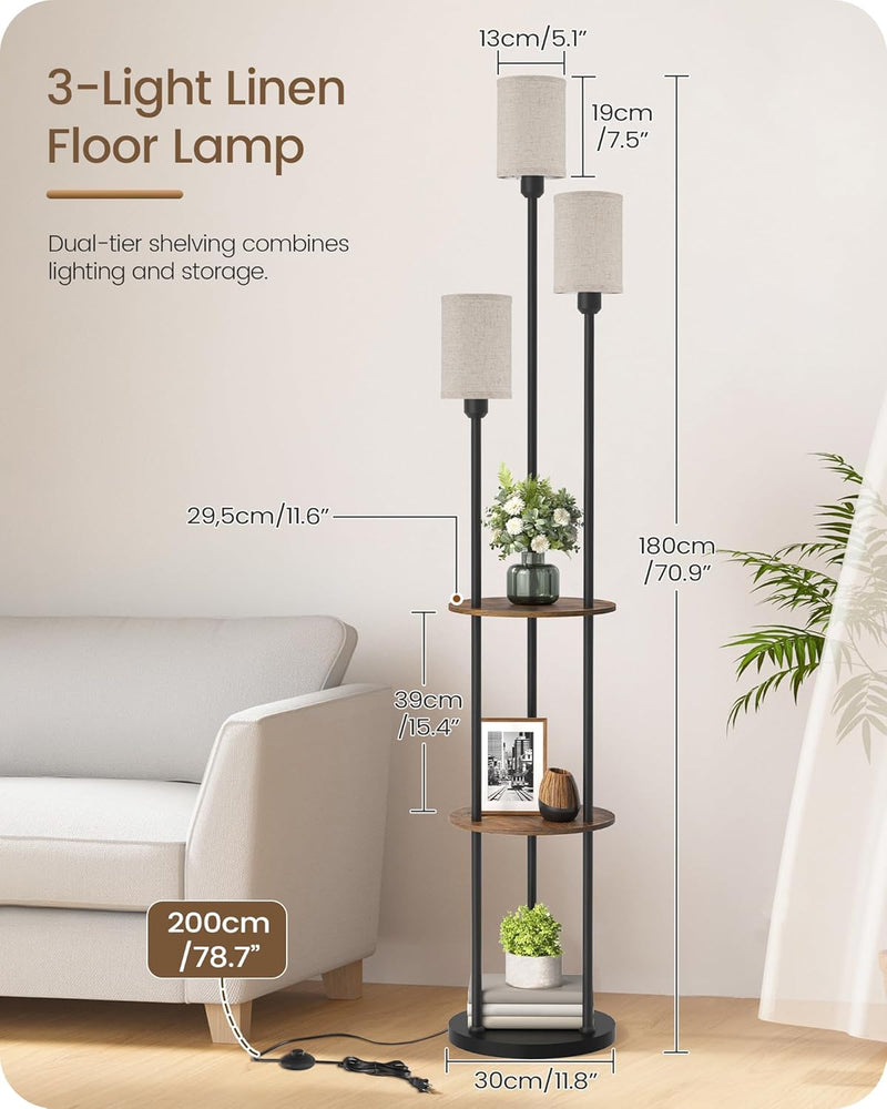Floor Lamp with Shelves Modern 3 Linen Shades