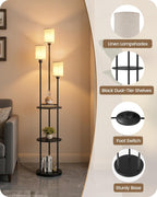 Floor Lamp with Shelves Modern 3 Linen Shades