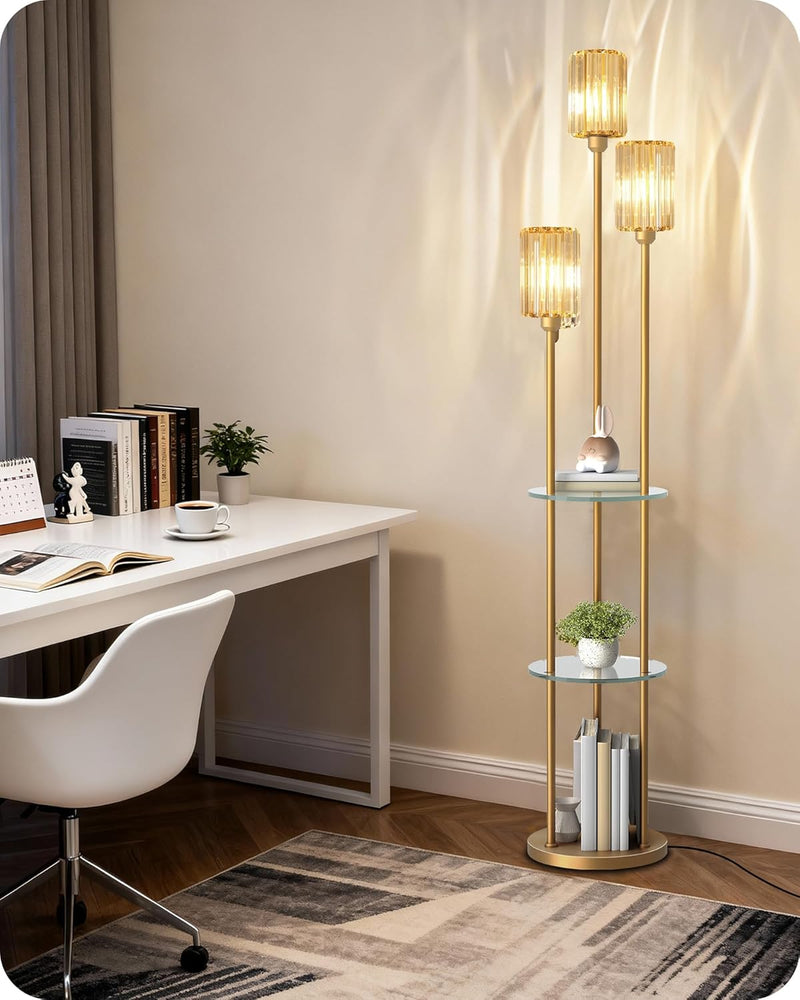 Floor Lamp with Shelves Modern 3 Linen Shades