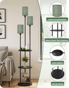 Floor Lamp with Shelves Modern 3 Linen Shades