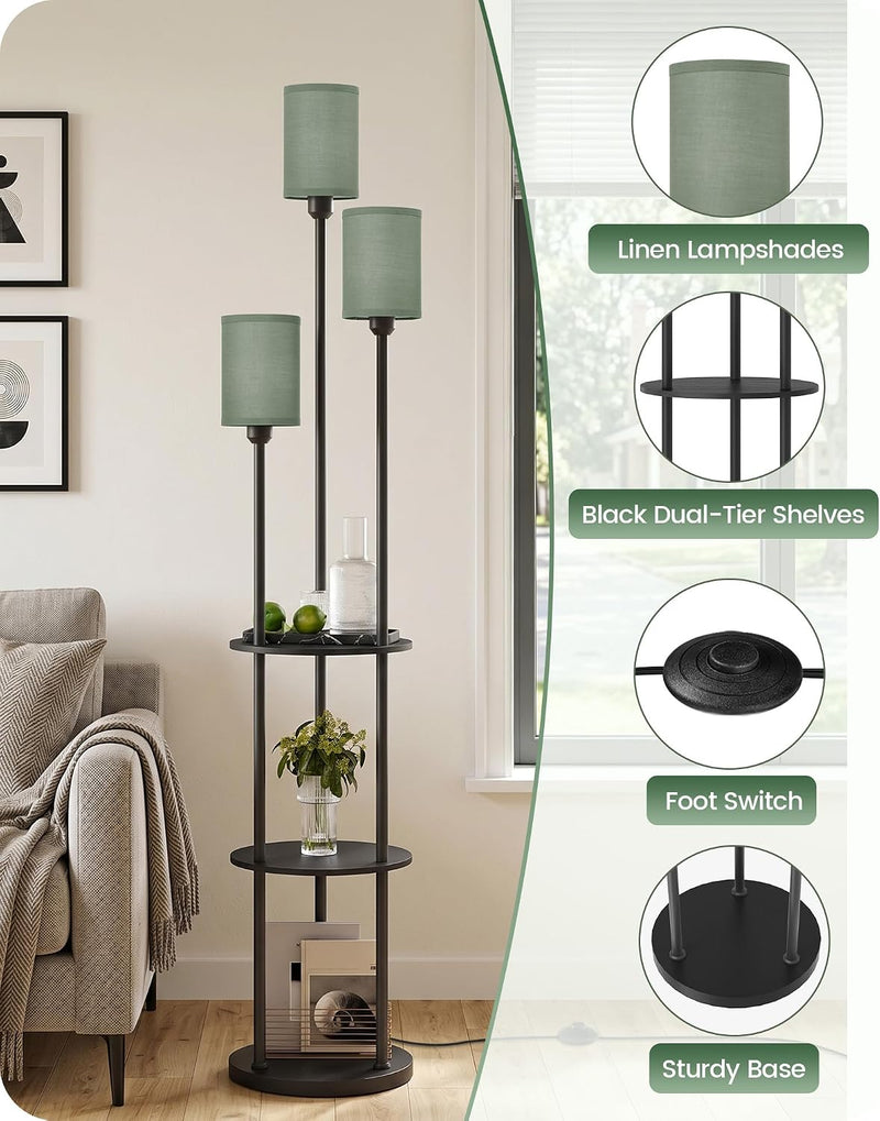 Floor Lamp with Shelves Modern 3 Linen Shades
