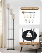 Floor Lamp with Shelves Modern 3 Linen Shades