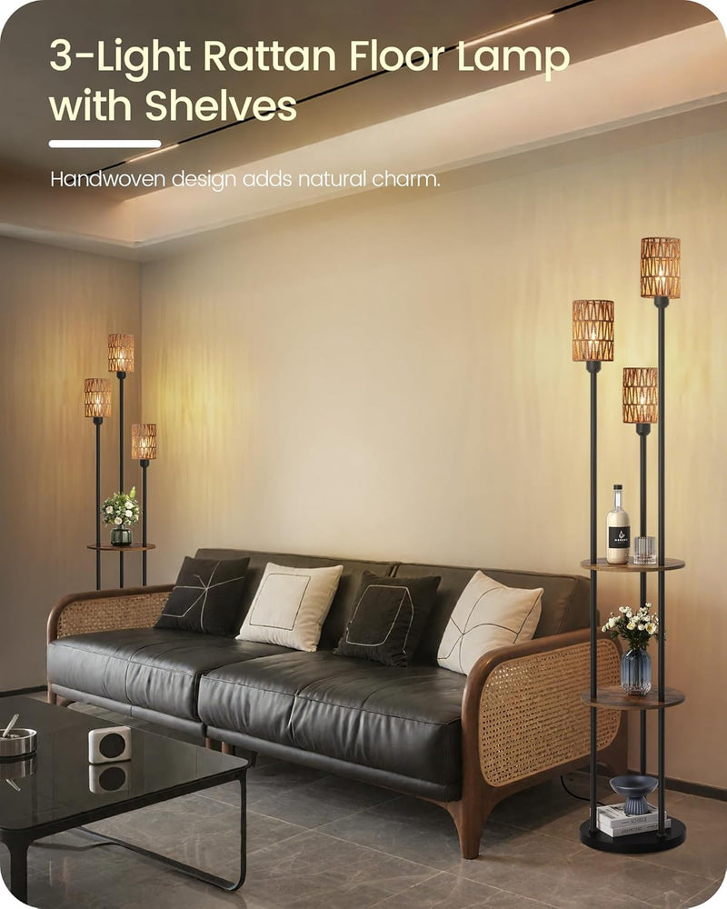 Floor Lamp with Shelves Modern 3 Linen Shades