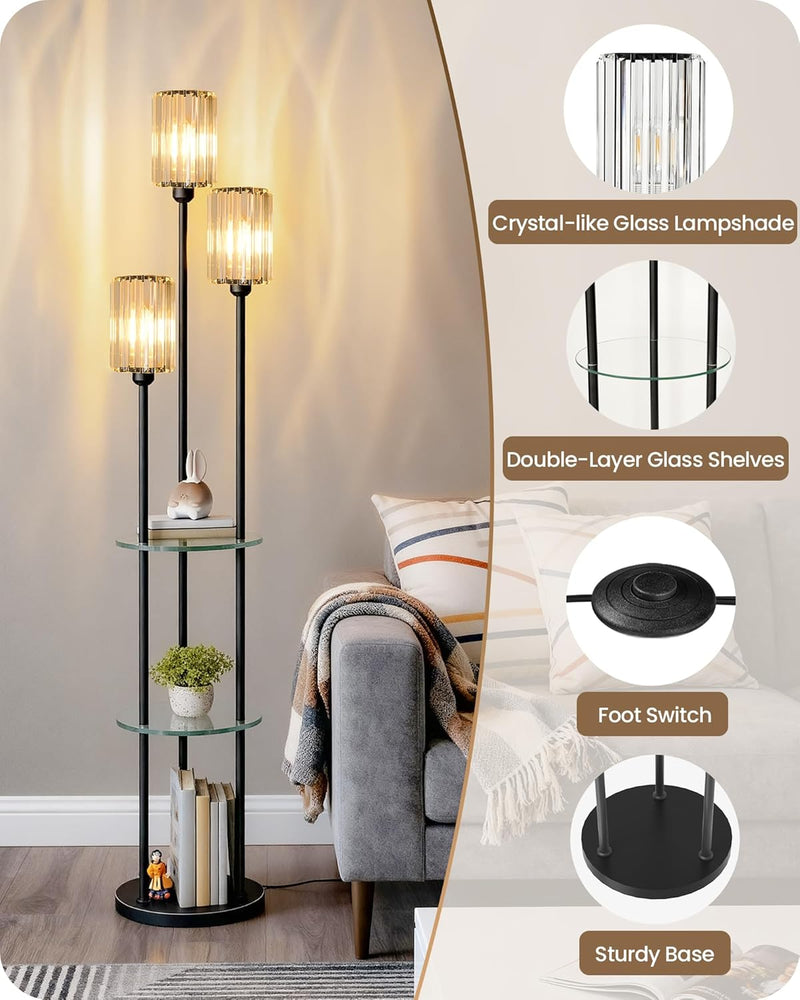 Floor Lamp with Shelves Modern 3 Linen Shades