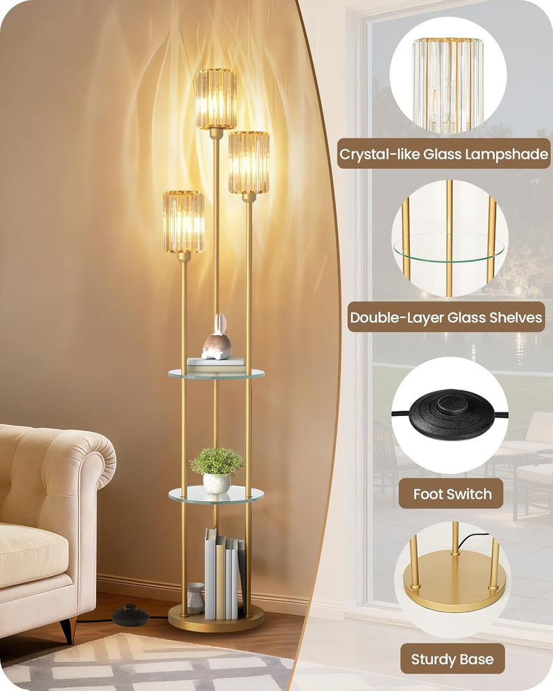 Floor Lamp with Shelves Modern 3 Linen Shades