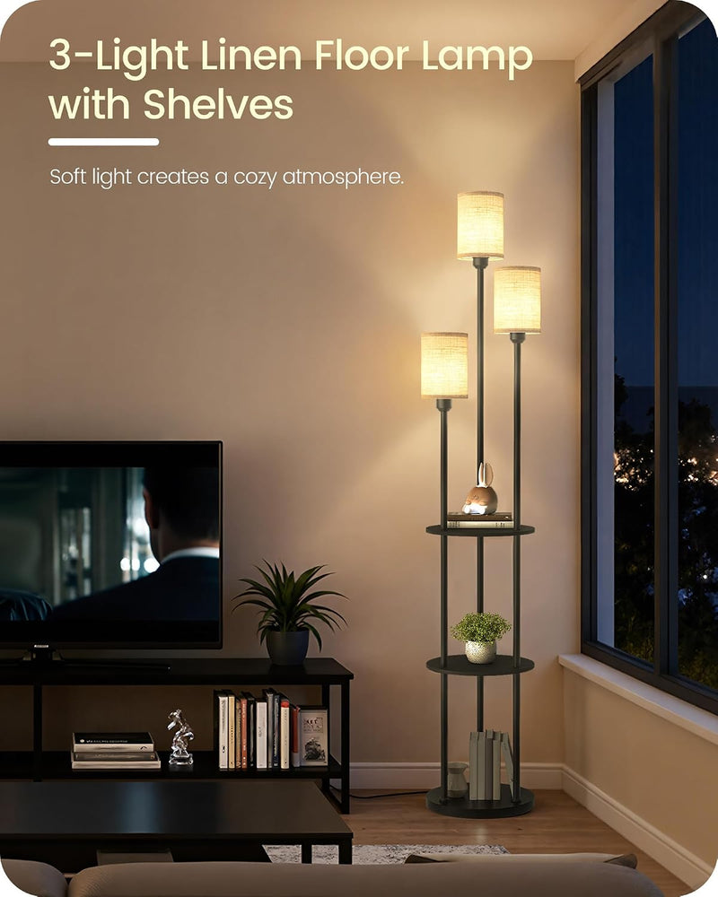 Floor Lamp with Shelves Modern 3 Linen Shades