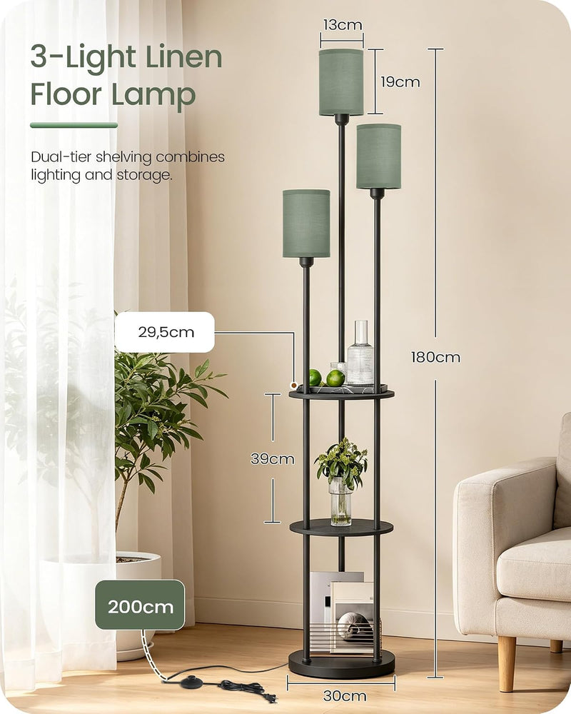 Floor Lamp with Shelves Modern 3 Linen Shades