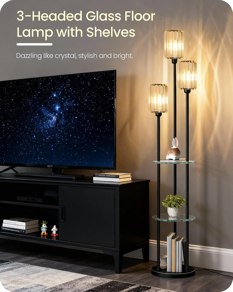 Floor Lamp with Shelves Modern 3 Linen Shades