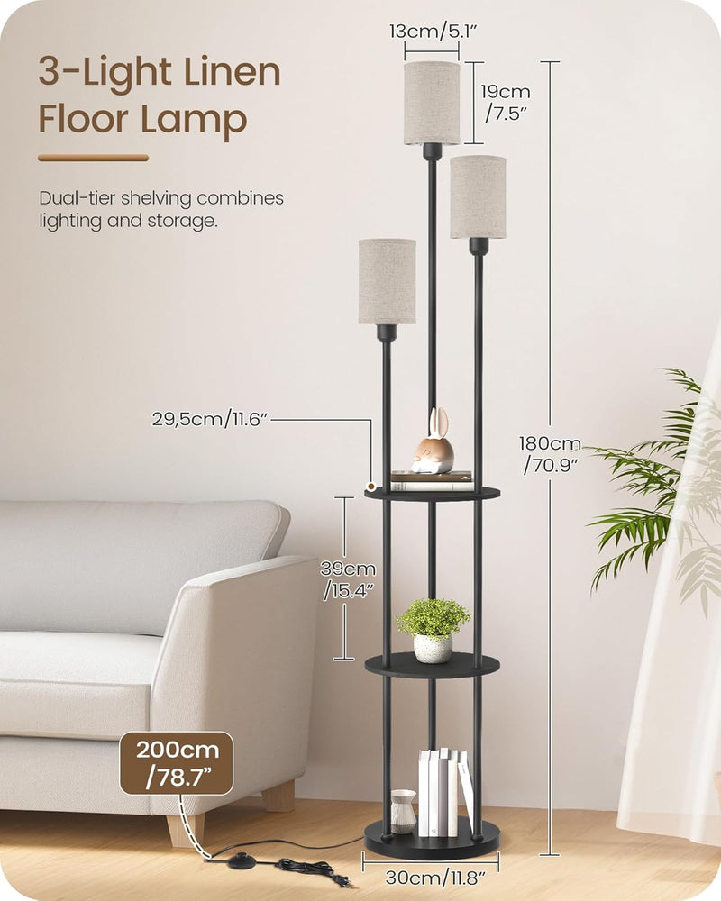 Floor Lamp with Shelves Modern 3 Linen Shades