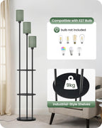 Floor Lamp with Shelves Modern 3 Linen Shades