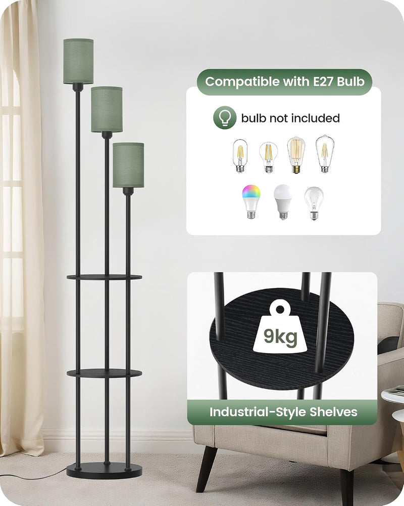 Floor Lamp with Shelves Modern 3 Linen Shades
