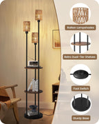 Floor Lamp with Shelves Modern 3 Linen Shades