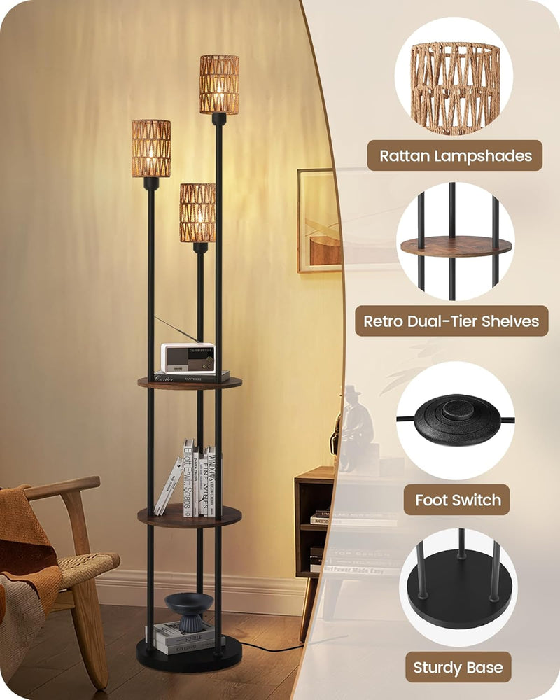 Floor Lamp with Shelves Modern 3 Linen Shades