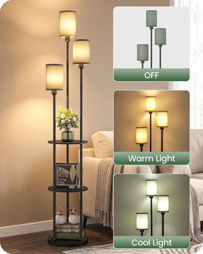 Floor Lamp with Shelves Modern 3 Linen Shades