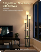 Floor Lamp with Shelves Modern 3 Linen Shades