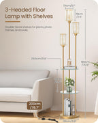 Floor Lamp with Shelves Modern 3 Linen Shades
