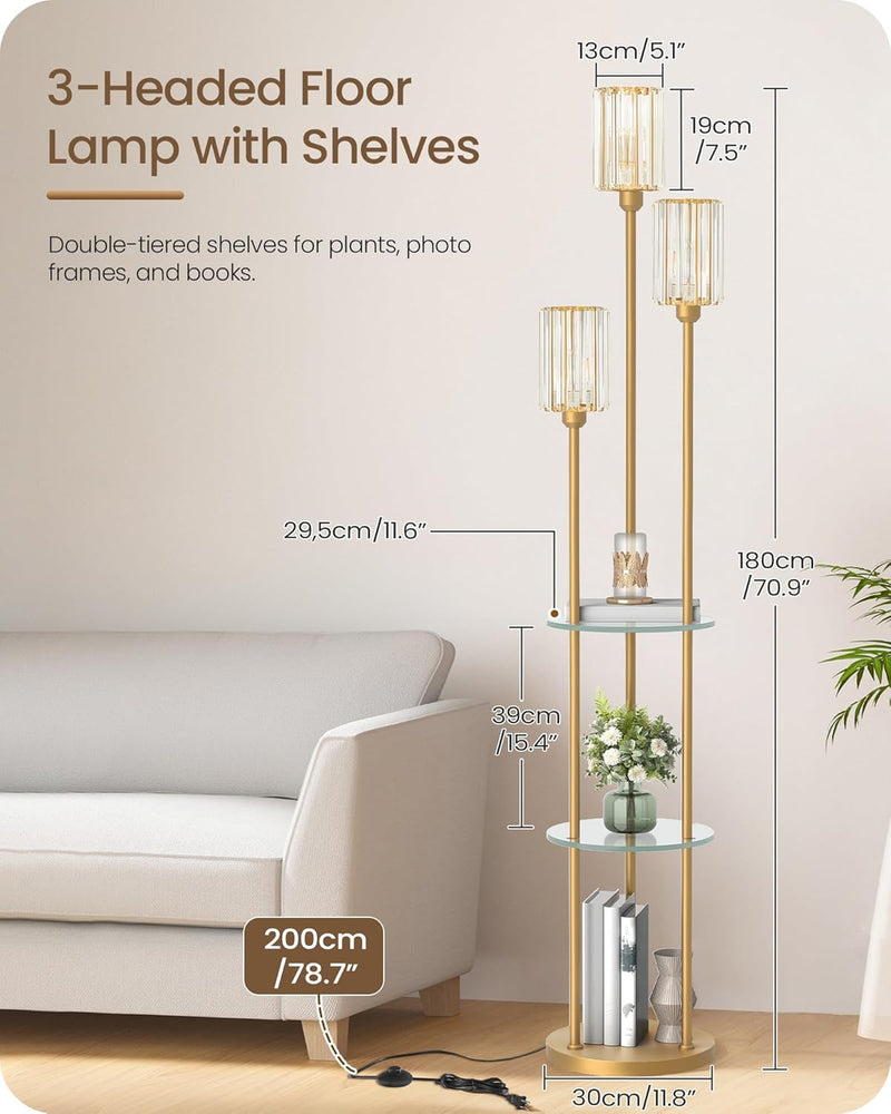 Floor Lamp with Shelves Modern 3 Linen Shades