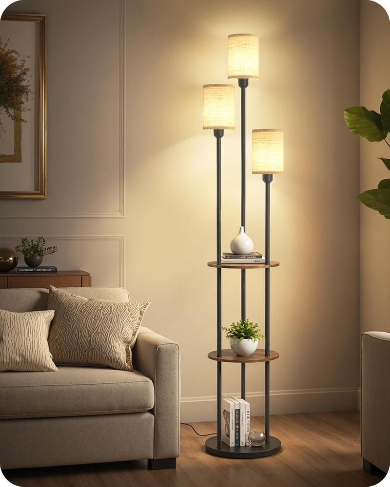 Floor Lamp with Shelves Modern 3 Linen Shades
