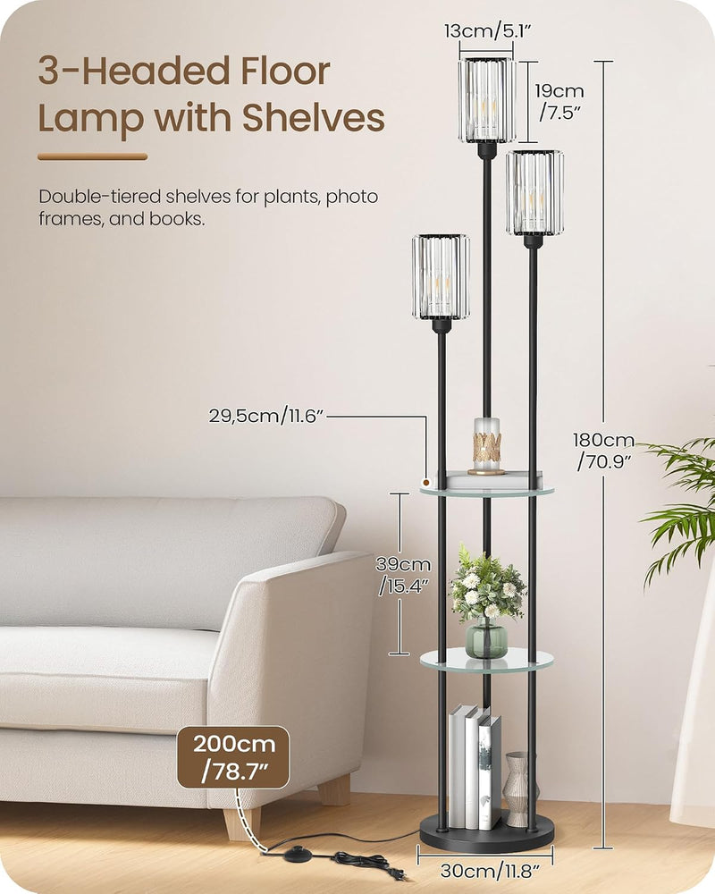 Floor Lamp with Shelves Modern 3 Linen Shades