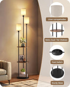 Floor Lamp with Shelves Modern 3 Linen Shades