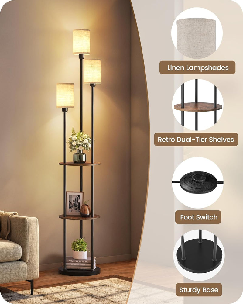 Floor Lamp with Shelves Modern 3 Linen Shades