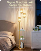 Floor Lamp with Shelves Modern 3 Linen Shades