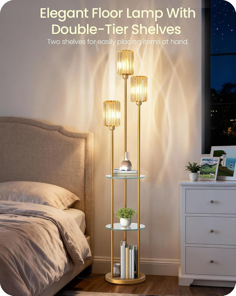 Floor Lamp with Shelves Modern 3 Linen Shades