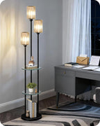 Floor Lamp with Shelves Modern 3 Linen Shades