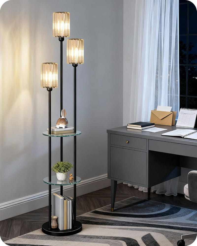 Floor Lamp with Shelves Modern 3 Linen Shades