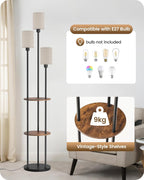 Floor Lamp with Shelves Modern 3 Linen Shades
