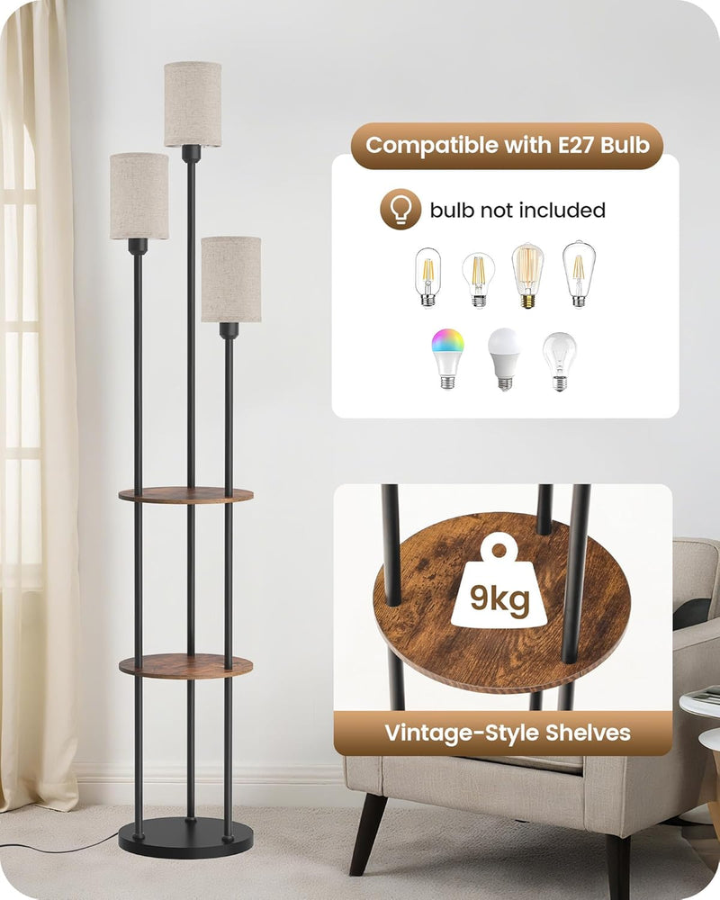 Floor Lamp with Shelves Modern 3 Linen Shades