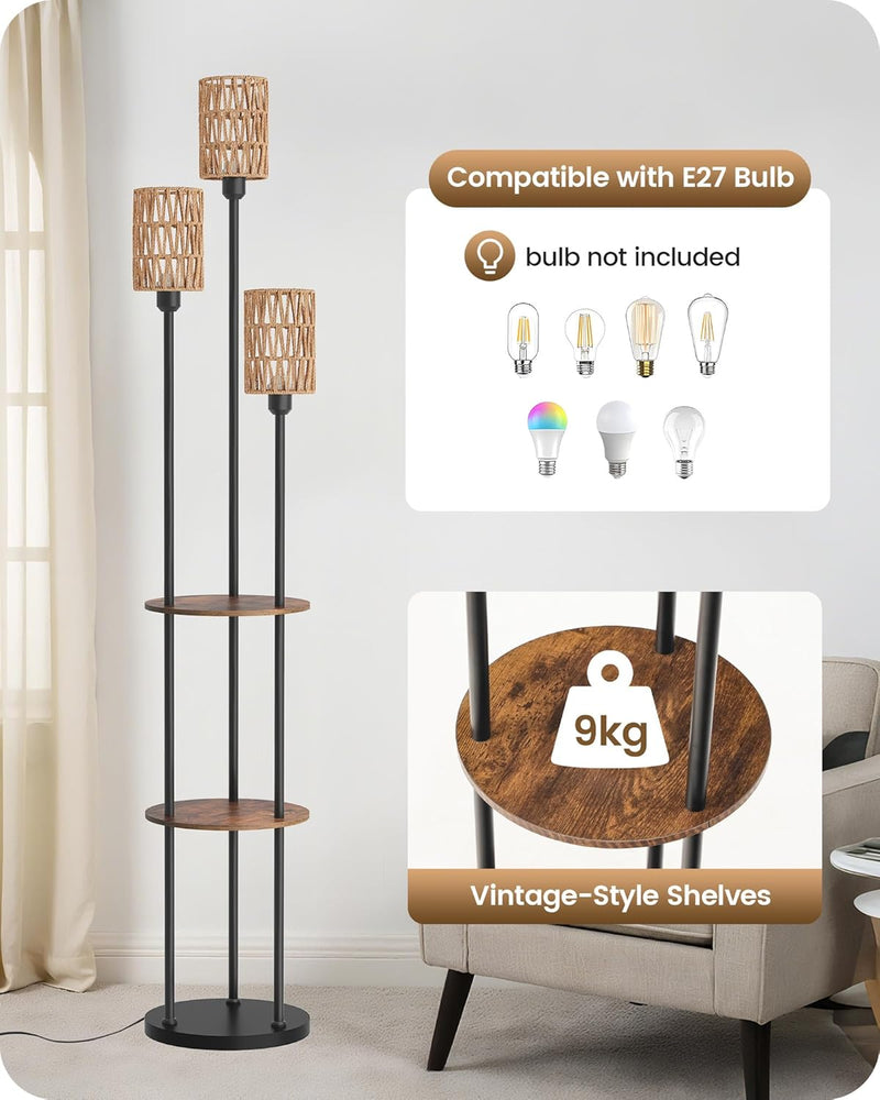Floor Lamp with Shelves Modern 3 Linen Shades