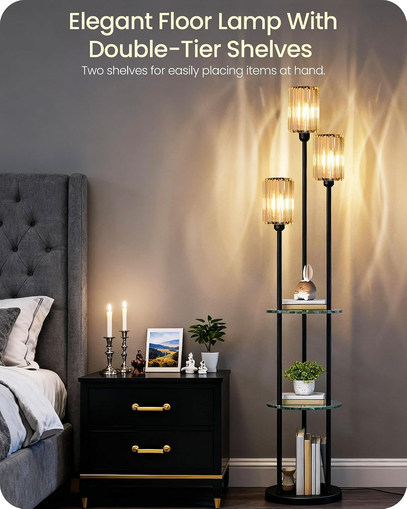 Floor Lamp with Shelves Modern 3 Linen Shades