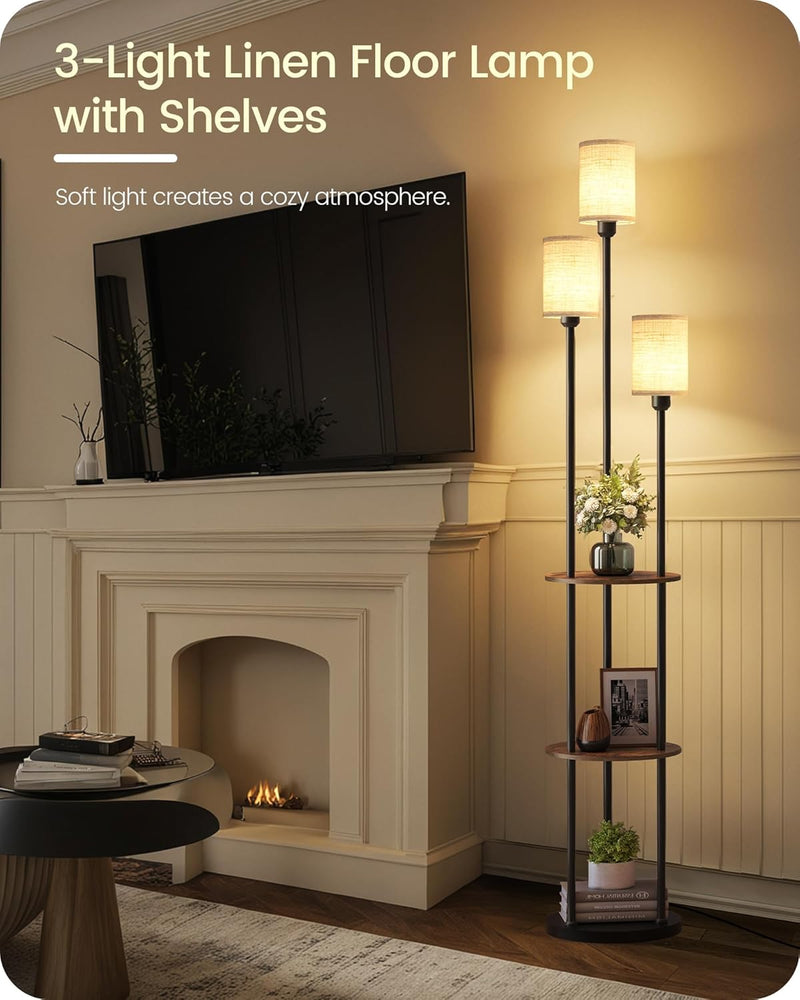 Floor Lamp with Shelves Modern 3 Linen Shades