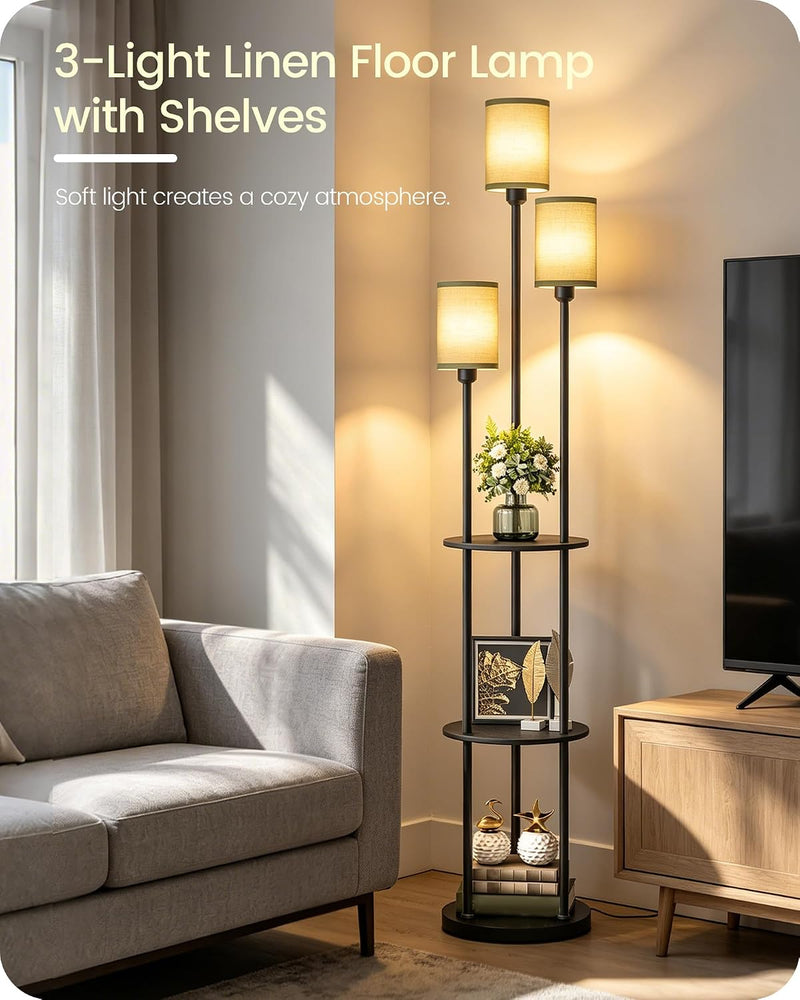 Floor Lamp with Shelves Modern 3 Linen Shades
