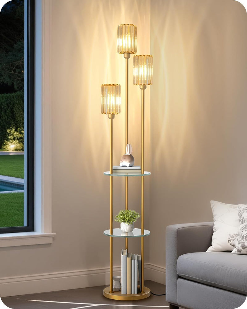 Floor Lamp with Shelves Modern 3 Linen Shades