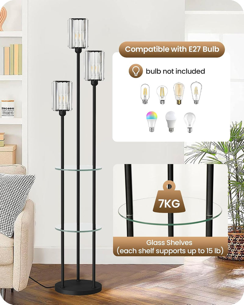 Floor Lamp with Shelves Modern 3 Linen Shades