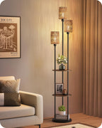Floor Lamp with Shelves Modern 3 Linen Shades
