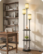 Floor Lamp with Shelves Modern 3 Linen Shades