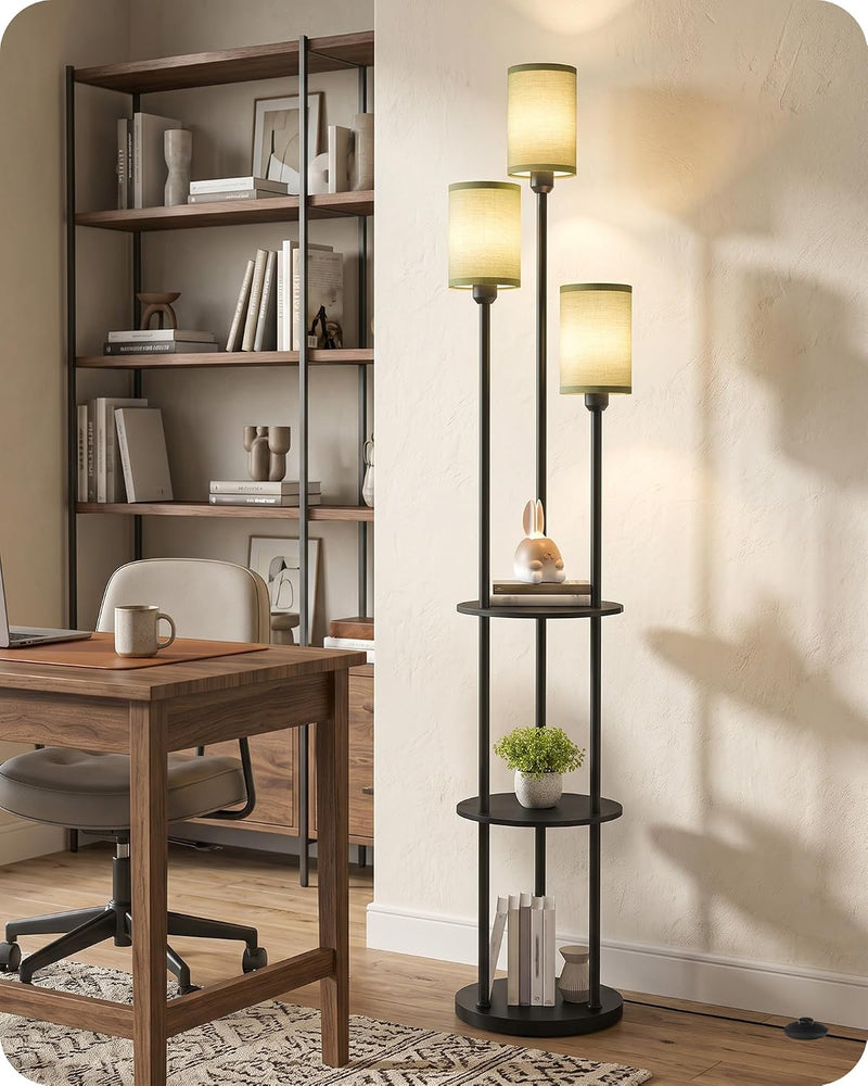 Floor Lamp with Shelves Modern 3 Linen Shades