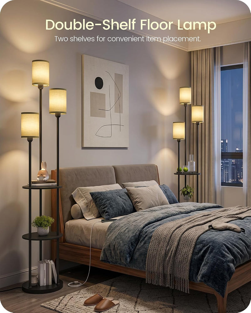 Floor Lamp with Shelves Modern 3 Linen Shades