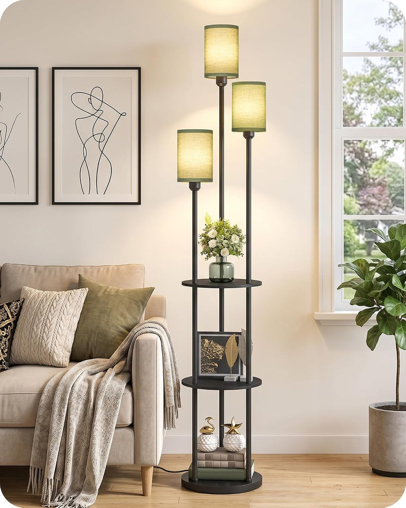 Floor Lamp with Shelves Modern 3 Linen Shades